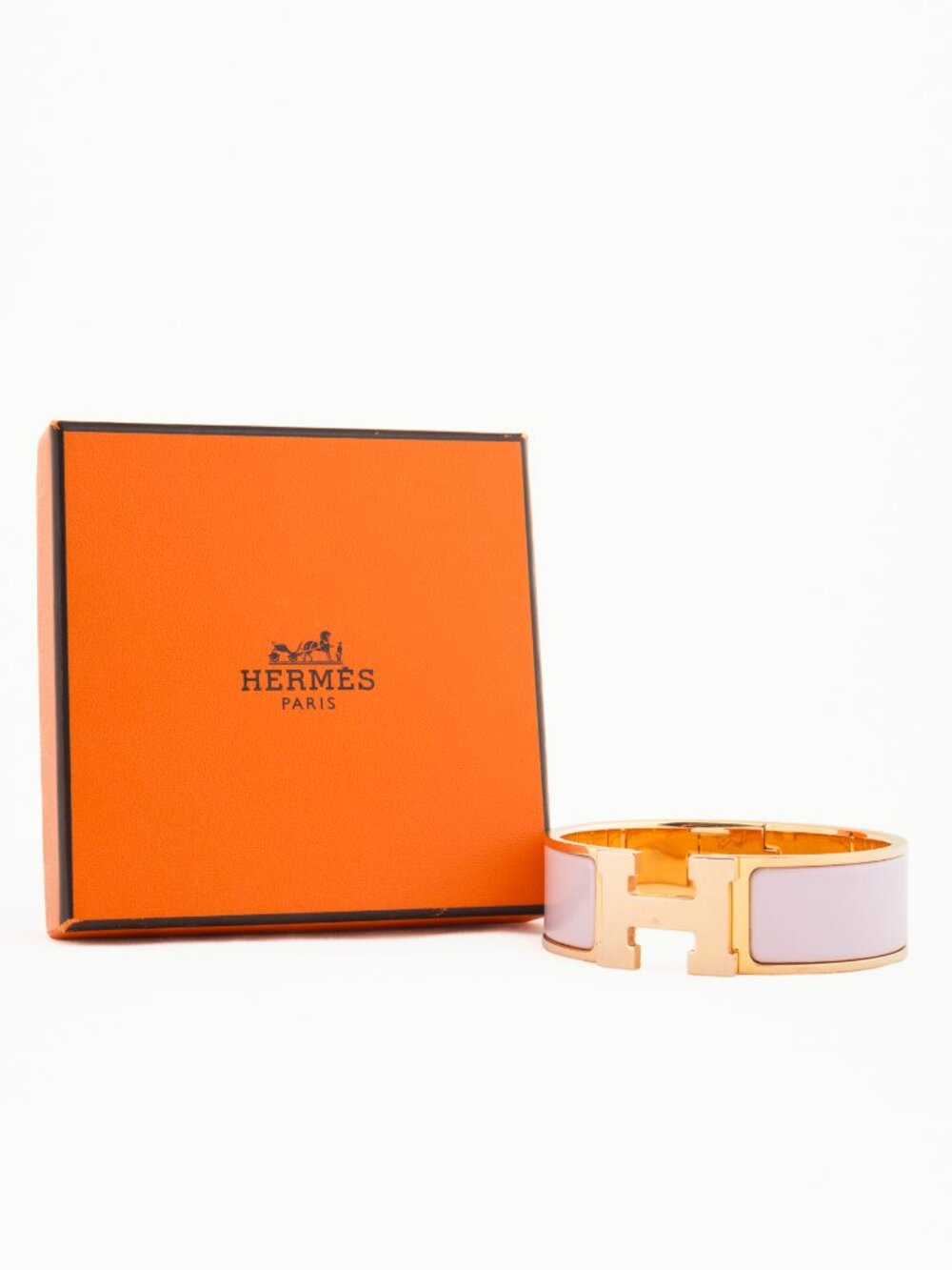 Hermes Clic H Rose Dragee Wide Enamel Bracelet